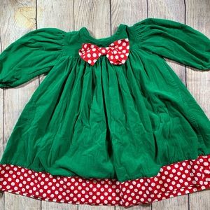 Chabre‎ Green Corduroy Dress red polka dot trim